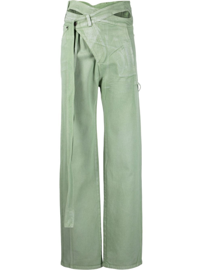 Ottolinger Wrap-effect Straight Leg Jeans In Green