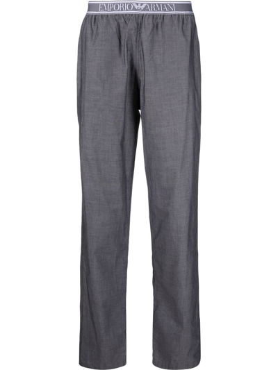 Emporio Armani Logo-waistband Cotton Lounge Trousers In Grey