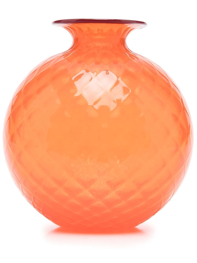 Venini Diamond-embossed Rounded Glass Vase In Orange