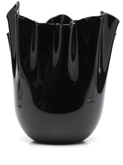 Venini Draped Ceramic Vase In Black
