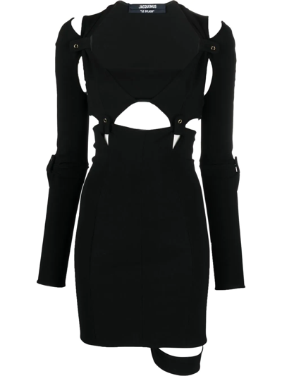 Jacquemus La Robe Mari Cut-out Stretch-crepe Mini Dress In Black