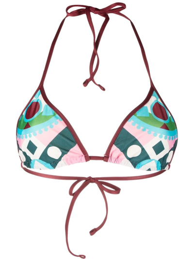 La Doublej Graphic-print Halterneck Bikini Top In Print,multi