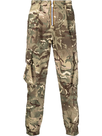 K-way Leo Crinkle Camou Nylon Cargo Pants In Camouflage