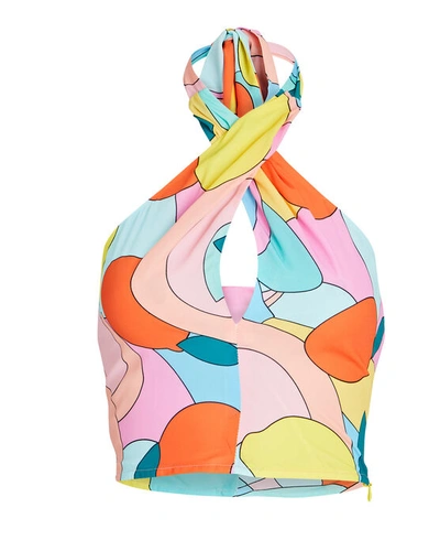 Staud Kai Printed Halter Top In Citrus Kaleidoscope