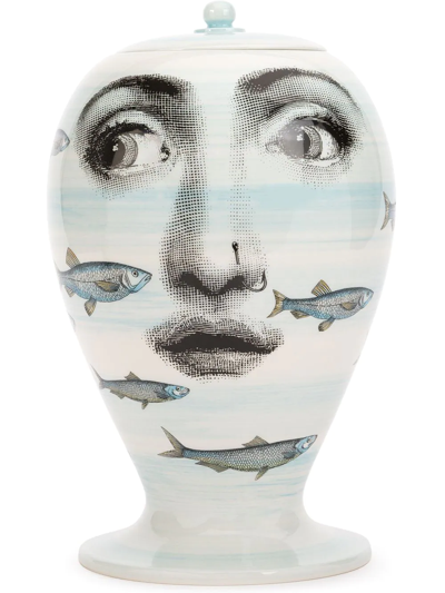 Fornasetti Face Fish Printed Jar In White