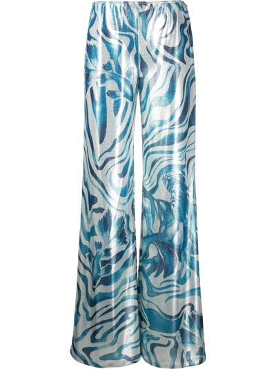 Alberta Ferretti Metallic Swirl Print Trousers In Blau