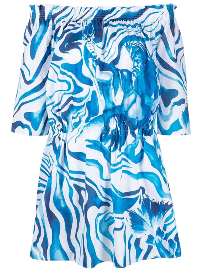 Alberta Ferretti Swirl Print Shift Dress In Blau