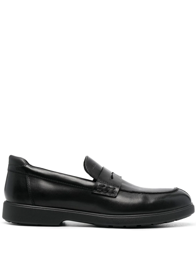 Geox Spherica Ec11 Leather Penny Loafers In Schwarz