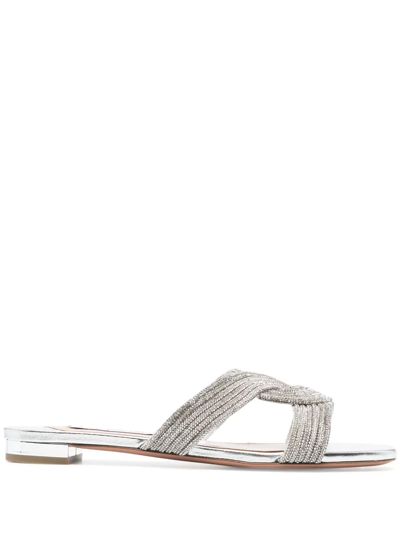 Aquazzura Women's Gatsby Flat Sandals In Silver