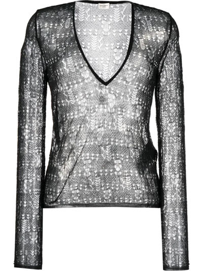 Saint Laurent Sheer-oberteil In Noir