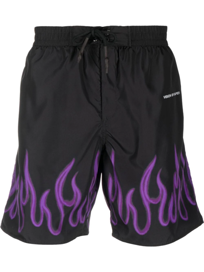Vision Of Super Flame-print Drawstring Swim Shorts In Schwarz