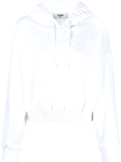 Fendi Logo-print Cotton Hoodie In White