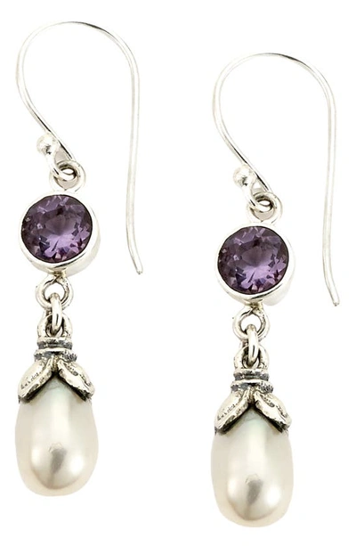 Samuel B. Sterling Silver Amethyst & 7-8mm Pearl Dangle Earrings In Purple