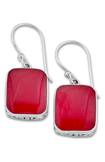 Samuel B. Sterling Silver Cushion Coral Drop Earrings In Red