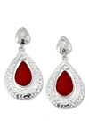 Samuel B. Sterling Silver Pear Shape Coral Drop Earrings In Red