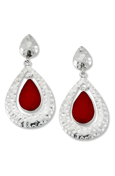 Samuel B. Sterling Silver Pear Shape Coral Drop Earrings In Red