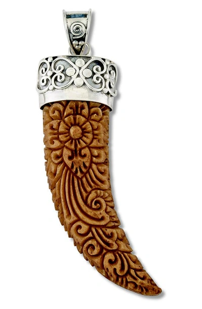 Samuel B. Sterling Silver Carved Bone Horn Pendant In Brown