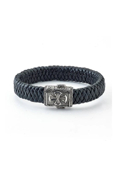 Samuel B. Sterling Silver Cross Leather Bracelet In Blue