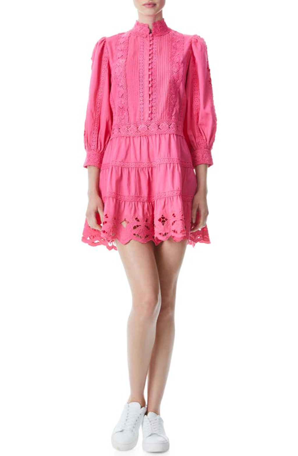 alice and olivia clark embroidered dress Alice And Olivia Clark Embroidered Tiered Dress In Pink