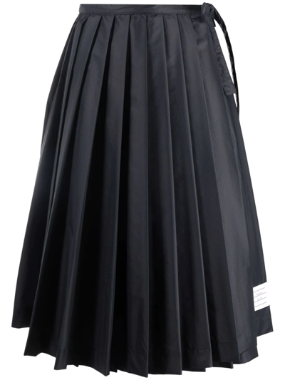 Thom Browne Navy Nylon Midi Skirt In Blue