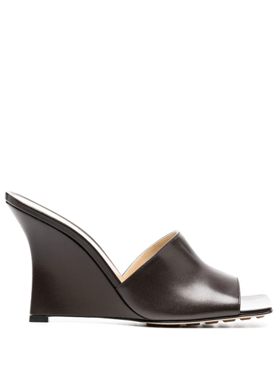 Bottega Veneta Stretch Square-toe Leather Wedge Mules In Brown