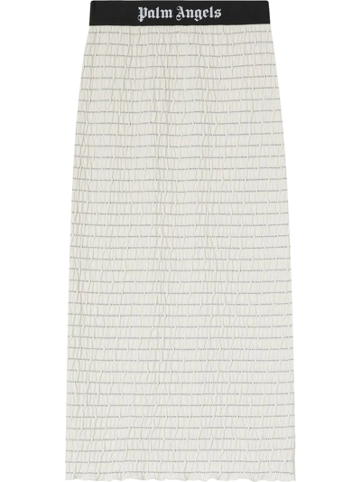 Palm Angels Logo-print Mid-rise Stretch-cotton-blend Midi Skirt In Panna