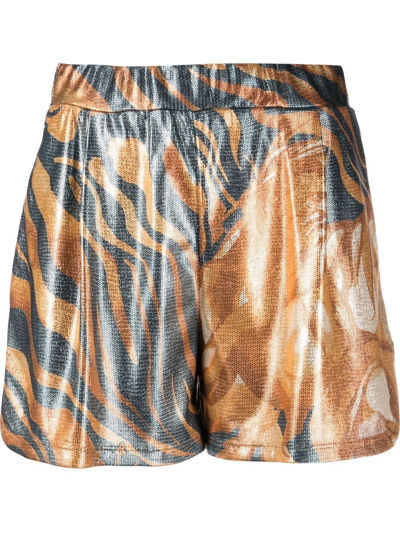 Alberta Ferretti Metallic Swirl Print Shorts In Blau