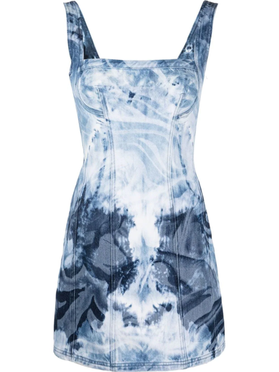 Alberta Ferretti Bleached Denim Mini Dress In Blau