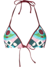 La Doublej Graphic-print Halterneck Bikini Top In Grün