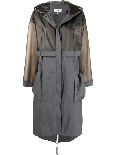 Loewe Cotton Blend Parka With Printed Anagram In Grey