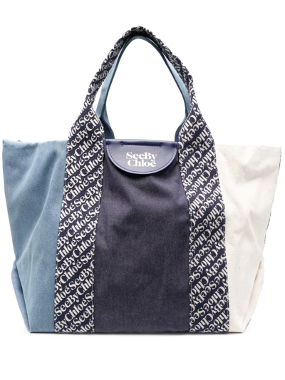 See By Chloé Logo Print Tote Bag In Blau