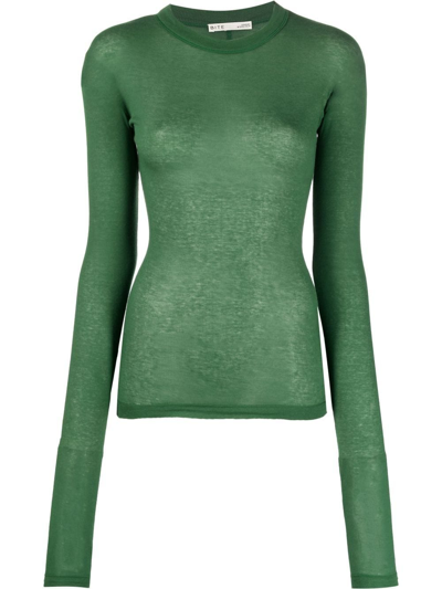 Bite Studios Knitted Long Sleeve Top In Green