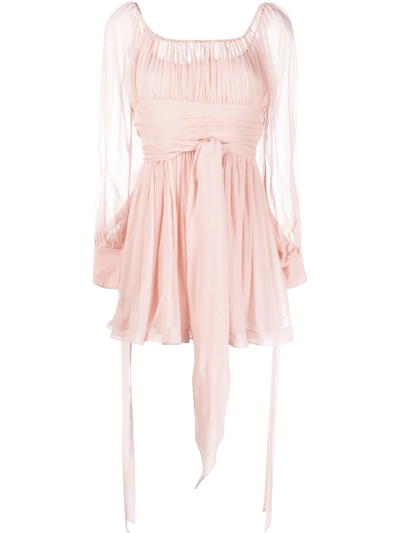 Saint Laurent Puff-sleeve Belted Minidress In Rosa