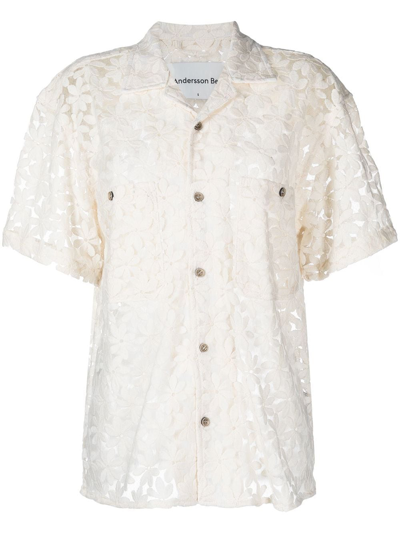 Andersson Bell Embroidered-flower Detail Shirt In Neutrals