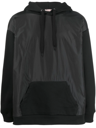 Valentino Men's Silk Taffeta & Cotton Logo Hoodie In Black