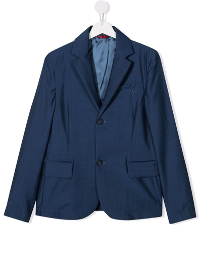 Fay Teen Single-breasted Wool Blazer In Blue