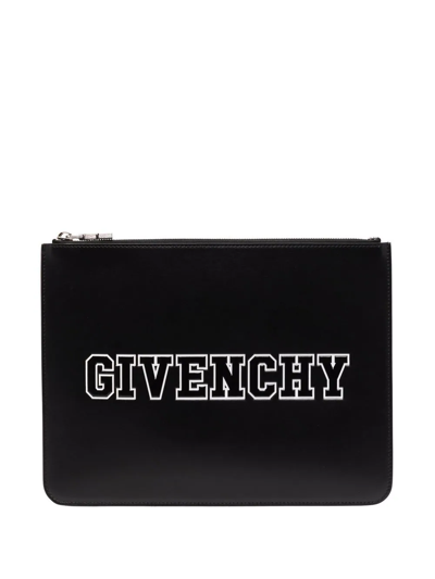 Givenchy Embossed-logo Leather Clutch In Black