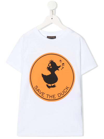 Save The Duck Teen Logo-print Cotton T-shirt In Weiss