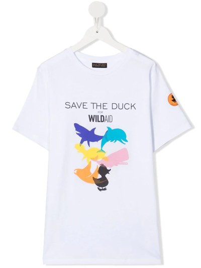 Save The Duck Teen Graphic-print Short-sleeved T-shirt In White