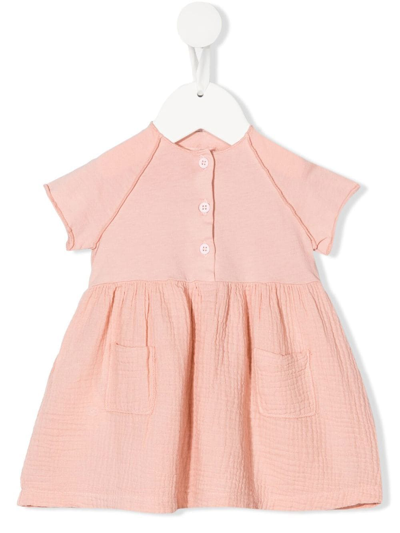 Teddy & Minou Babies' Short-sleeve Cotton Dress In Rosa