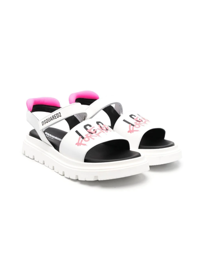 Dsquared2 Kids' Logo-print Open-toe Sandals In White