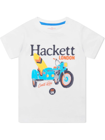 Hackett Kids' Motorcycle-print Short-sleeved T-shirt In White