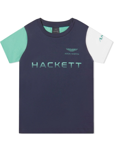 Hackett Kids' Colour-block Logo Print T-shirt In Blue