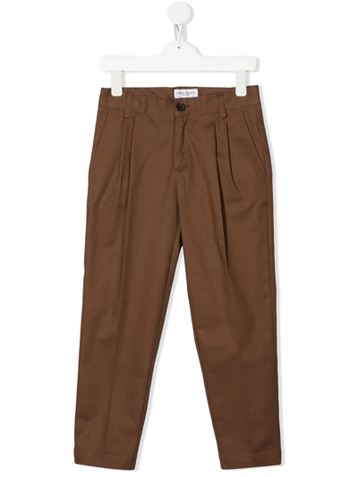 Paolo Pecora Kids' Pleat Detail Mid-rise Chinos In Brown