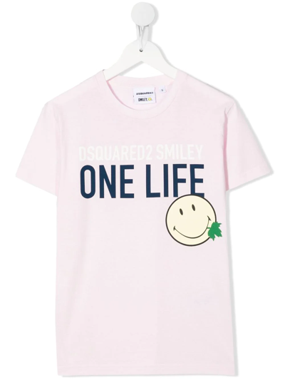 Dsquared2 Kids' Smiley-print Short-sleeve T-shirt In Pink