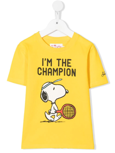 Mc2 Saint Barth Teen Snoopy Tennis Cotton T-shirt In Yellow