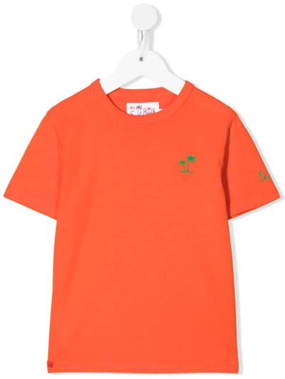 Mc2 Saint Barth Teen Logo Embroidered T-shirt In Orange