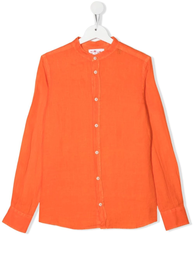 Mc2 Saint Barth Teen Collarless Long-sleeve Shirt In Orange