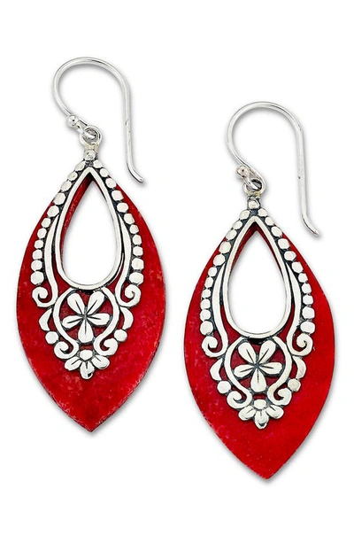 Samuel B. Sterling Silver Coral Drop Earrings In Red