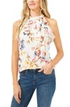 Cece Tie Neck Ruffle Sleeveless Blouse In Soft Ecru